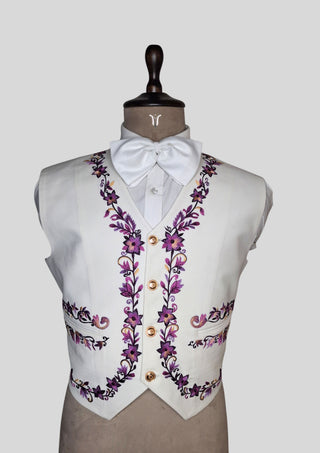 Men’s Customized Ivory Mariachi 3 Piece Embroidered Charro Wedding Groom Suit