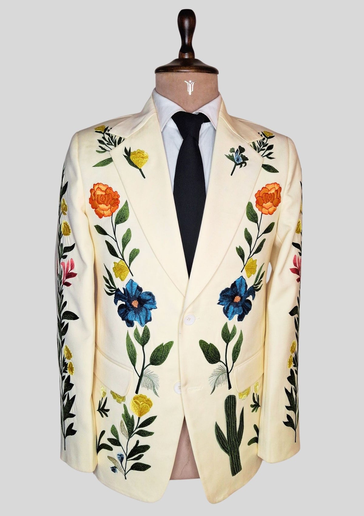 Men’s Ivory Embroidered 2 Piece Suit – Sun & Eagle Western Art Design Wedding Party Outfit