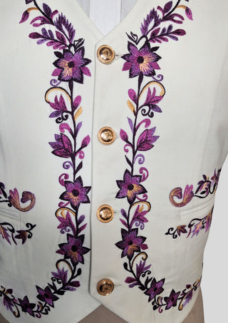Men’s Customized Ivory Mariachi 3 Piece Embroidered Charro Wedding Groom Suit