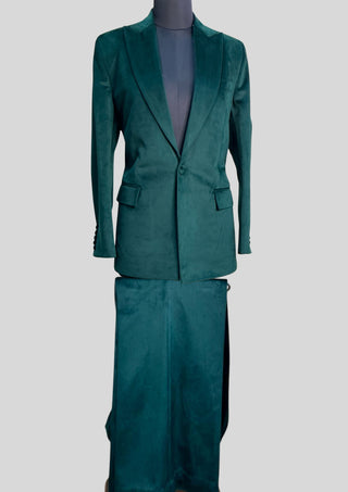 Women’s Emerald Green Velvet 2 Piece Suit with Blazer & Skirt – Elegant Party & Evening Wear