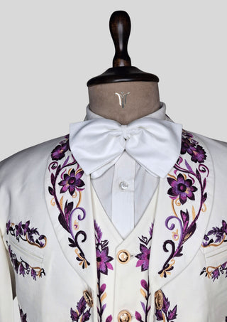 Men’s Customized Ivory Mariachi 3 Piece Embroidered Charro Wedding Groom Suit