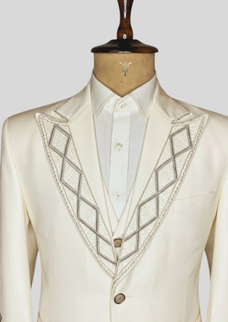 Men’s Ivory Rococo 4-Piece Suit – Embroidered Blazer with Waistcoat, Pants & Long Cape | Royal Theme, Groom & Costume Wear
