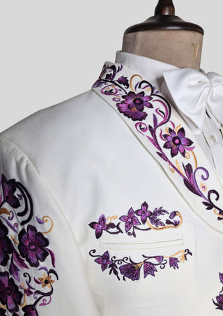Men’s Customized Ivory Mariachi 3 Piece Embroidered Charro Wedding Groom Suit