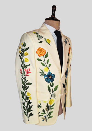 Men’s Ivory Embroidered 2 Piece Suit – Sun & Eagle Western Art Design Wedding Party Outfit