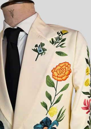 Men’s Ivory Embroidered 2 Piece Suit – Sun & Eagle Western Art Design Wedding Party Outfit