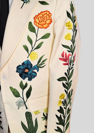 Men’s Ivory Embroidered 2 Piece Suit – Sun & Eagle Western Art Design Wedding Party Outfit