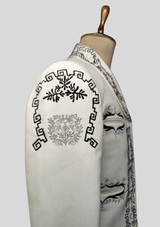 Men's Custom Ivory Mariachi Charro Jacket: Black Embroidered Mexican Wedding Outfit