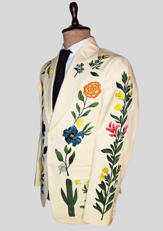 Men’s Ivory Embroidered 2 Piece Suit – Sun & Eagle Western Art Design Wedding Party Outfit