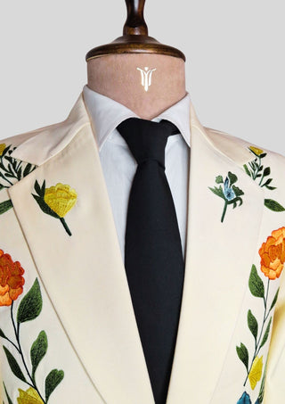 Men’s Ivory Embroidered 2 Piece Suit – Sun & Eagle Western Art Design Wedding Party Outfit