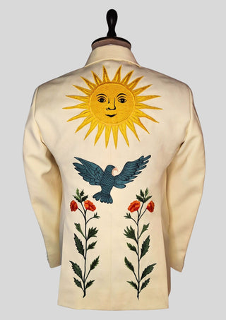 Men’s Ivory Embroidered 2 Piece Suit – Sun & Eagle Western Art Design Wedding Party Outfit