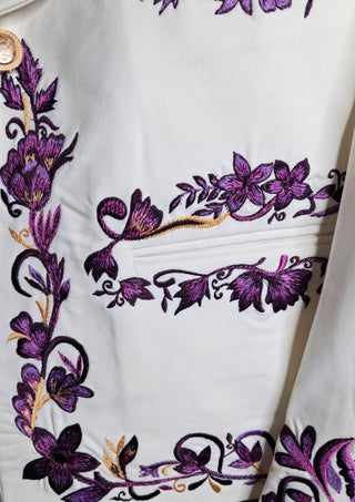 Men’s Customized Ivory Mariachi 3 Piece Embroidered Charro Wedding Groom Suit