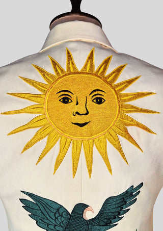 Men’s Ivory Embroidered 2 Piece Suit – Sun & Eagle Western Art Design Wedding Party Outfit