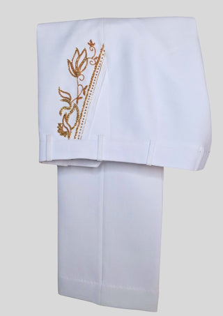 Women’s White Country Western Embroidered 2 Piece Suit with Organza Patchwork Shirt & Trousers