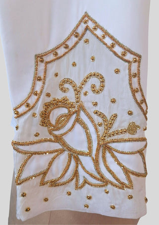 Women’s White Country Western Embroidered 2 Piece Suit with Organza Patchwork Shirt & Trousers