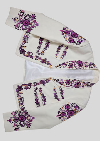 Men’s Customized Ivory Mariachi 3 Piece Embroidered Charro Wedding Groom Suit