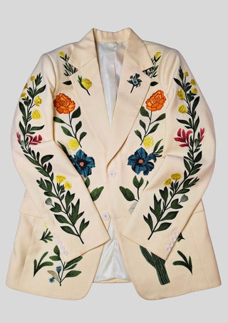 Men’s Ivory Embroidered 2 Piece Suit – Sun & Eagle Western Art Design Wedding Party Outfit