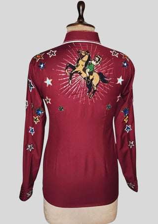 Women’s Maroon Fully Hand-Embroidered Country Western Shirt