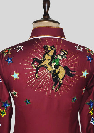 Women’s Maroon Fully Hand-Embroidered Country Western Shirt