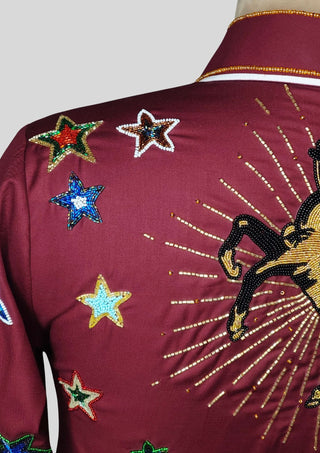 Women’s Maroon Fully Hand-Embroidered Country Western Shirt