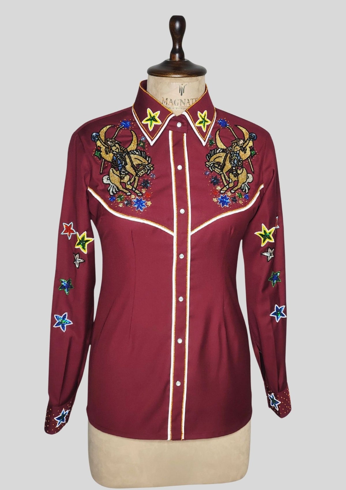 Women’s Maroon Fully Hand-Embroidered Country Western Shirt