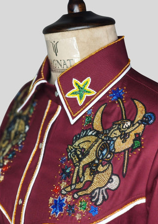 Women’s Maroon Fully Hand-Embroidered Country Western Shirt