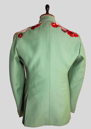 Men’s Palm Green Floral Embroidered Western 2-Piece Suit with Matching Tie Country Groom Wedding Outfit
