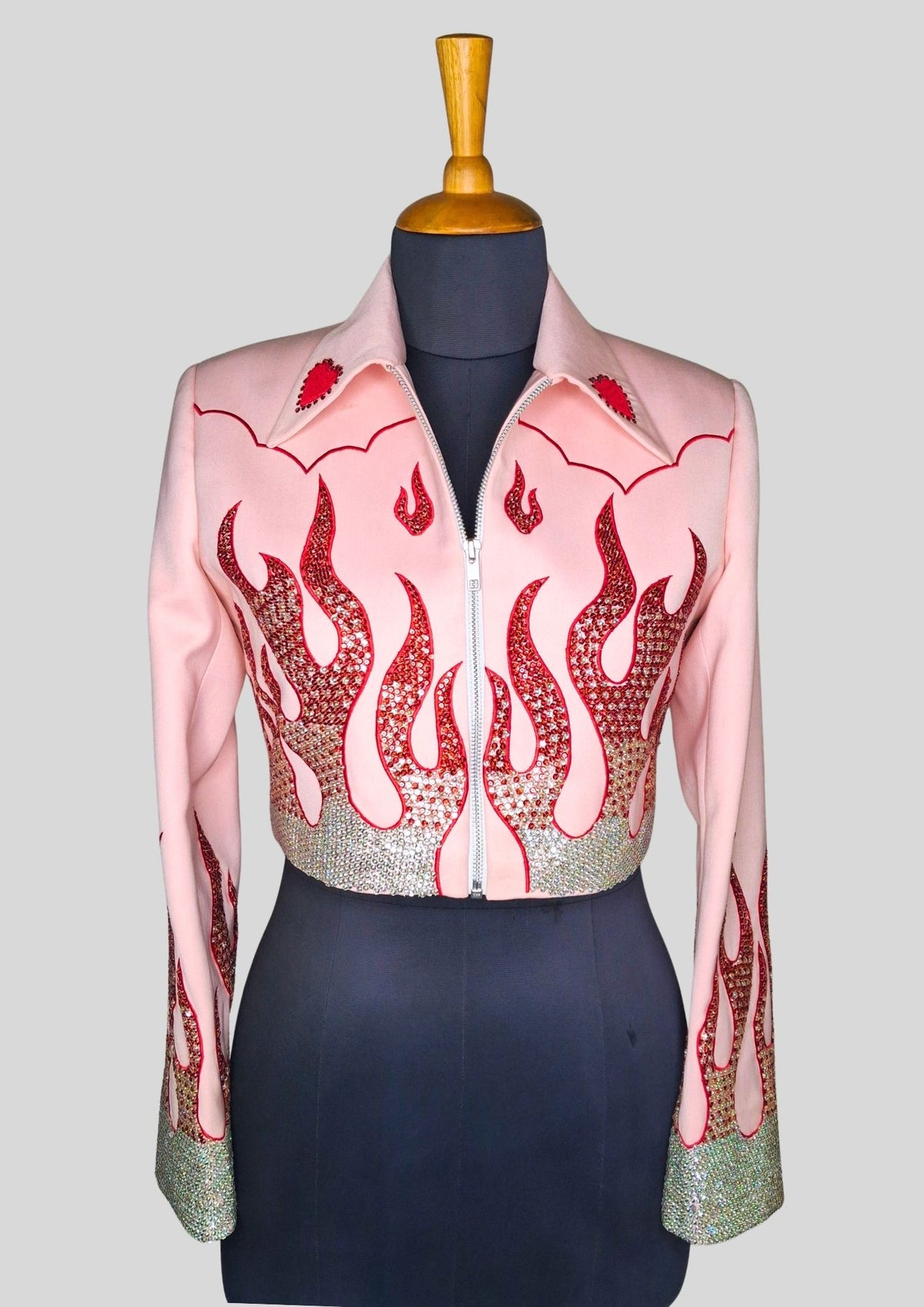 Women’s Pink Flame Embellished Rhinestone Cowgirl Jacket Rodeo Outfit Country Concert Wear