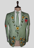 Men’s Palm Green Country Western Blazer with Floral Embroidery Rhinestone Detail Groom Outfit