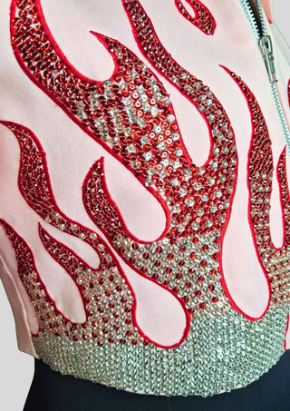 Women’s Pink Flame Embellished Rhinestone Cowgirl Jacket Rodeo Outfit Country Concert Wear