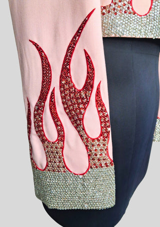 Women’s Pink Flame Embellished Rhinestone Cowgirl Jacket Rodeo Outfit Country Concert Wear