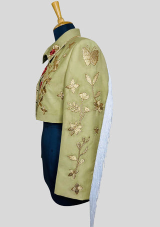 Country Western Women Embroidered Green Cowgirl Fringed Wedding Jacket Cocktail Attire