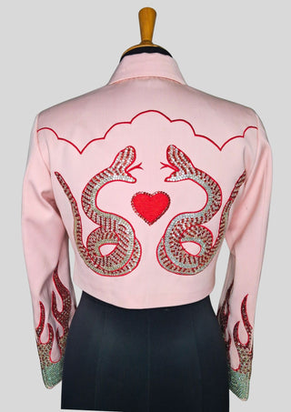 Women’s Pink Flame Embellished Rhinestone Cowgirl Jacket Rodeo Outfit Country Concert Wear