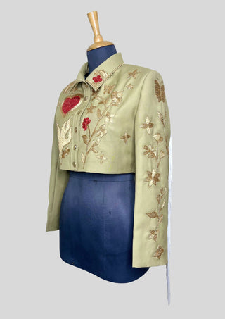 Country Western Women Embroidered Green Cowgirl Fringed Wedding Jacket Cocktail Attire