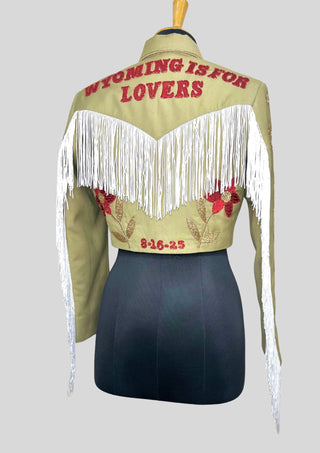 Country Western Women Embroidered Green Cowgirl Fringed Wedding Jacket Cocktail Attire