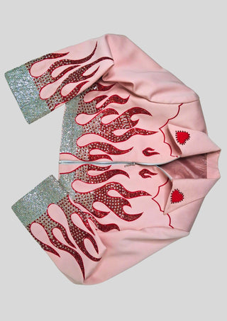 Women’s Pink Flame Embellished Rhinestone Cowgirl Jacket Rodeo Outfit Country Concert Wear