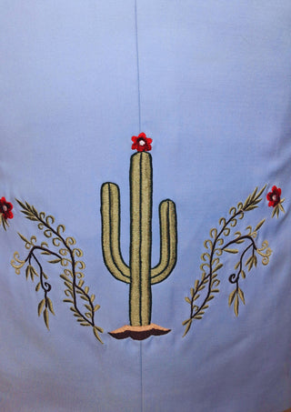 Men’s Powder Blue Country Western Suit – 2 Piece Cowboy Wedding Outfit with Cactus Embroidery & Fringe Detail