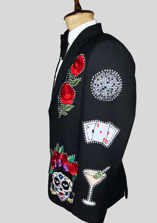 Men Black Embroidered Country Western Blazer – Customizable Handcrafted Jacket for Weddings, Parties & Groom Wear