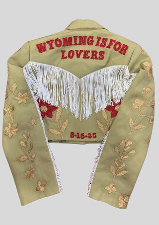 Country Western Women Embroidered Green Cowgirl Fringed Wedding Jacket Cocktail Attire