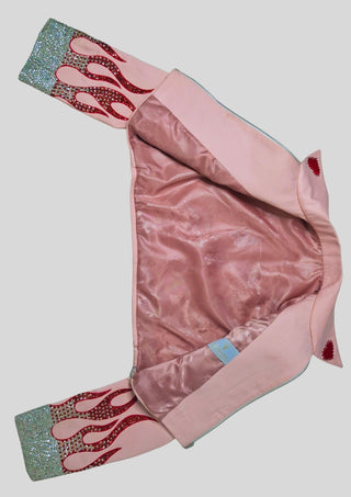 Women’s Pink Flame Embellished Rhinestone Cowgirl Jacket Rodeo Outfit Country Concert Wear