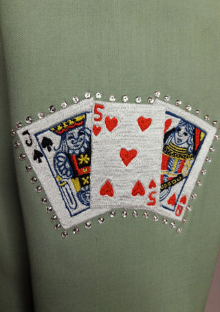 Men’s Palm Green Country Western Blazer with Floral Embroidery Rhinestone Detail Groom Outfit