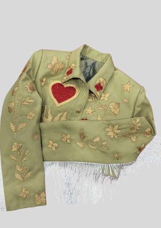 Country Western Women Embroidered Green Cowgirl Fringed Wedding Jacket Cocktail Attire