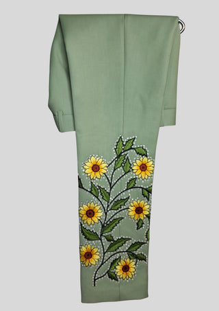 Men’s Palm Green Country Western Blazer with Floral Embroidery Rhinestone Detail Groom Outfit