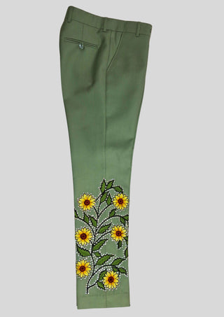 Men’s Palm Green Country Western Blazer with Floral Embroidery Rhinestone Detail Groom Outfit
