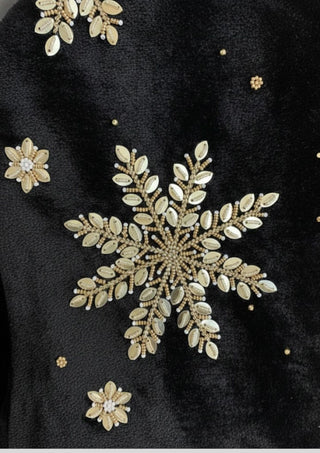 Men’s Black Velvet Christmas Embroidered Blazer – Reindeer & Snowflake Handwork Festive Party Jacket
