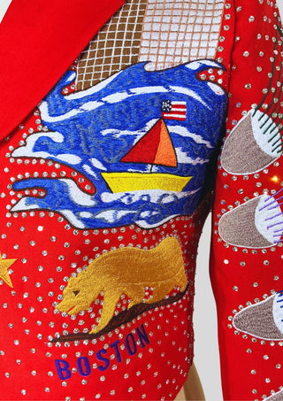 Men's Red Jacket Floral Embroidered Rhinestones Western Cocktail Cowboy Concert Outfits