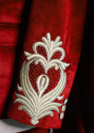 Men;s Maroon Velvet 4 Piece Embroidered Rococo Suit For Carnival Party Outfit