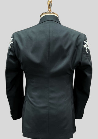 Men’s Black Fully Embellished 2-Piece Suit Wedding Groom Outfit