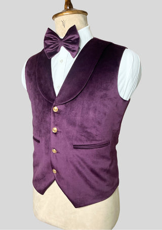 Men’s Purple Velvet Rococo 4 Piece Suit with Cape – Gold Embroidered Blazer, Waistcoat & Plain Pants