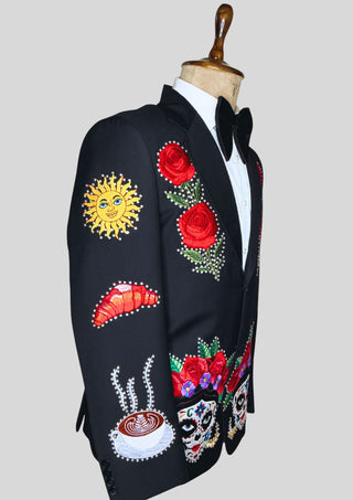 Men Black Embroidered Country Western Blazer – Customizable Handcrafted Jacket for Weddings, Parties & Groom Wear