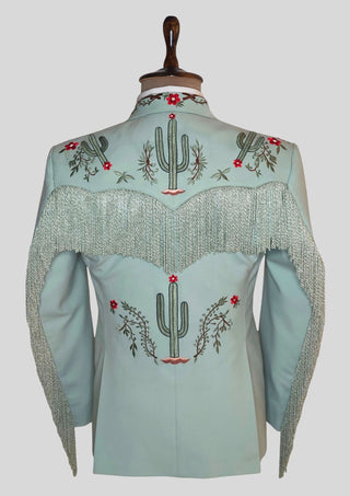 Western Cowboy Fringe Blazer - Embroidered Cactus Suit Jacket - Rodeo Style